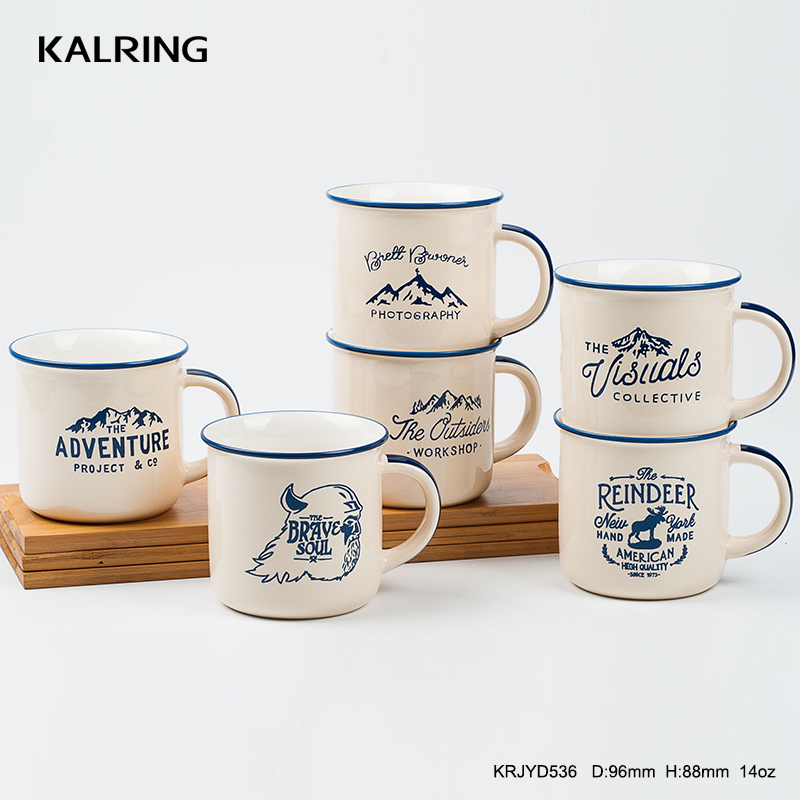 Ceramic cup and color glaze and cartoon design for beach vacation