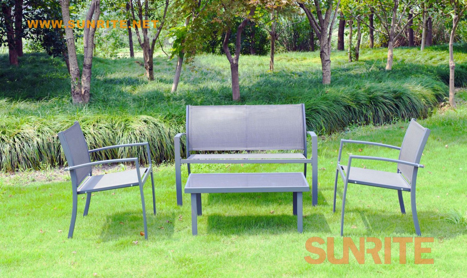Cypress 4pcs metal glass sling patio furniture conversation sofa set