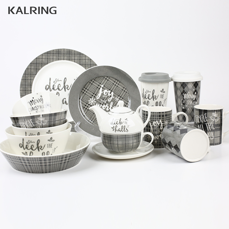Ceramic mug and bowl and plates for chirstmas set