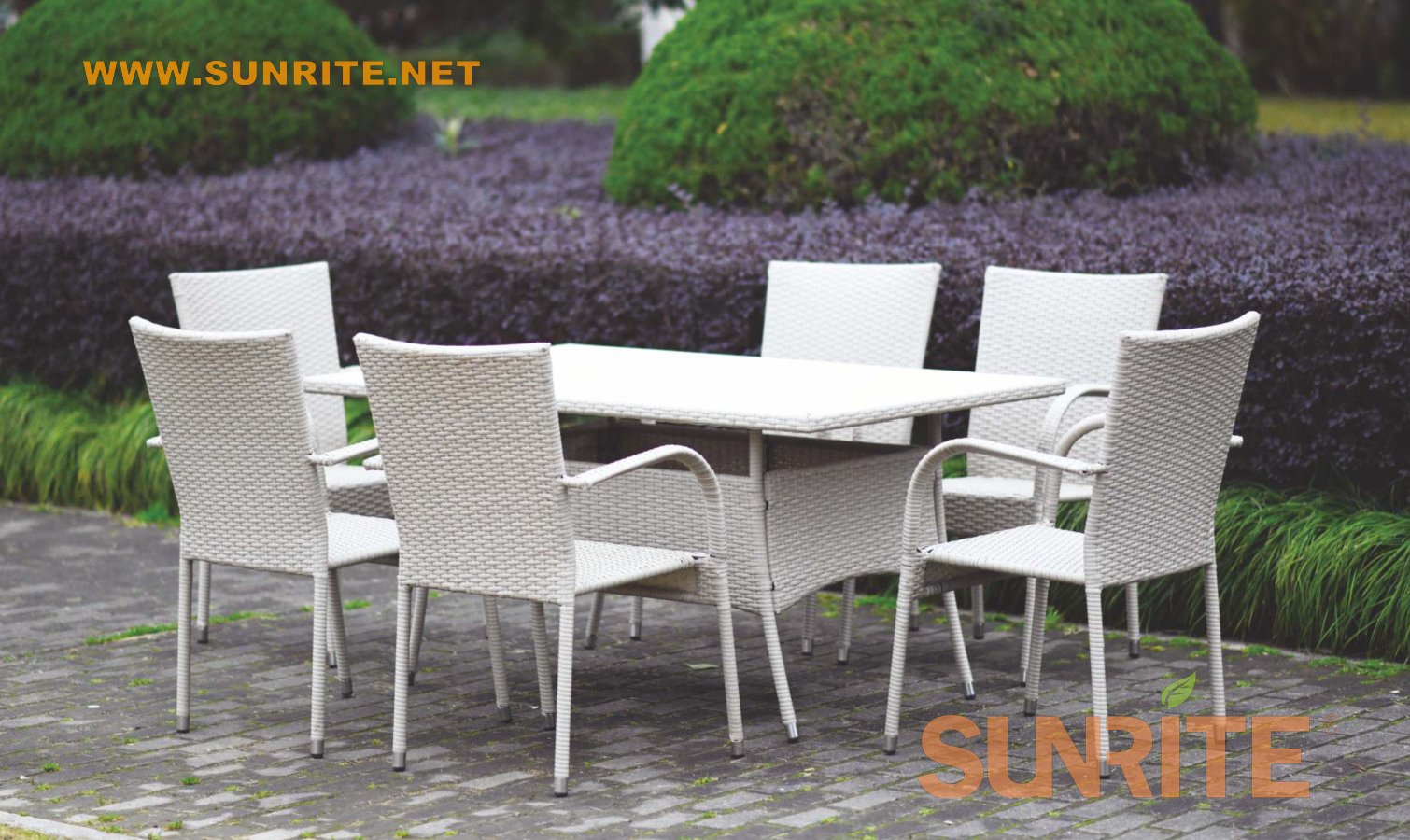 Murray patio 7PCS rattan rect. polywood, cushion dining set