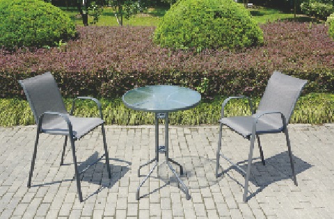 Coco 3PCS Metal Round Glass Outdoor Bar Height Chat Set