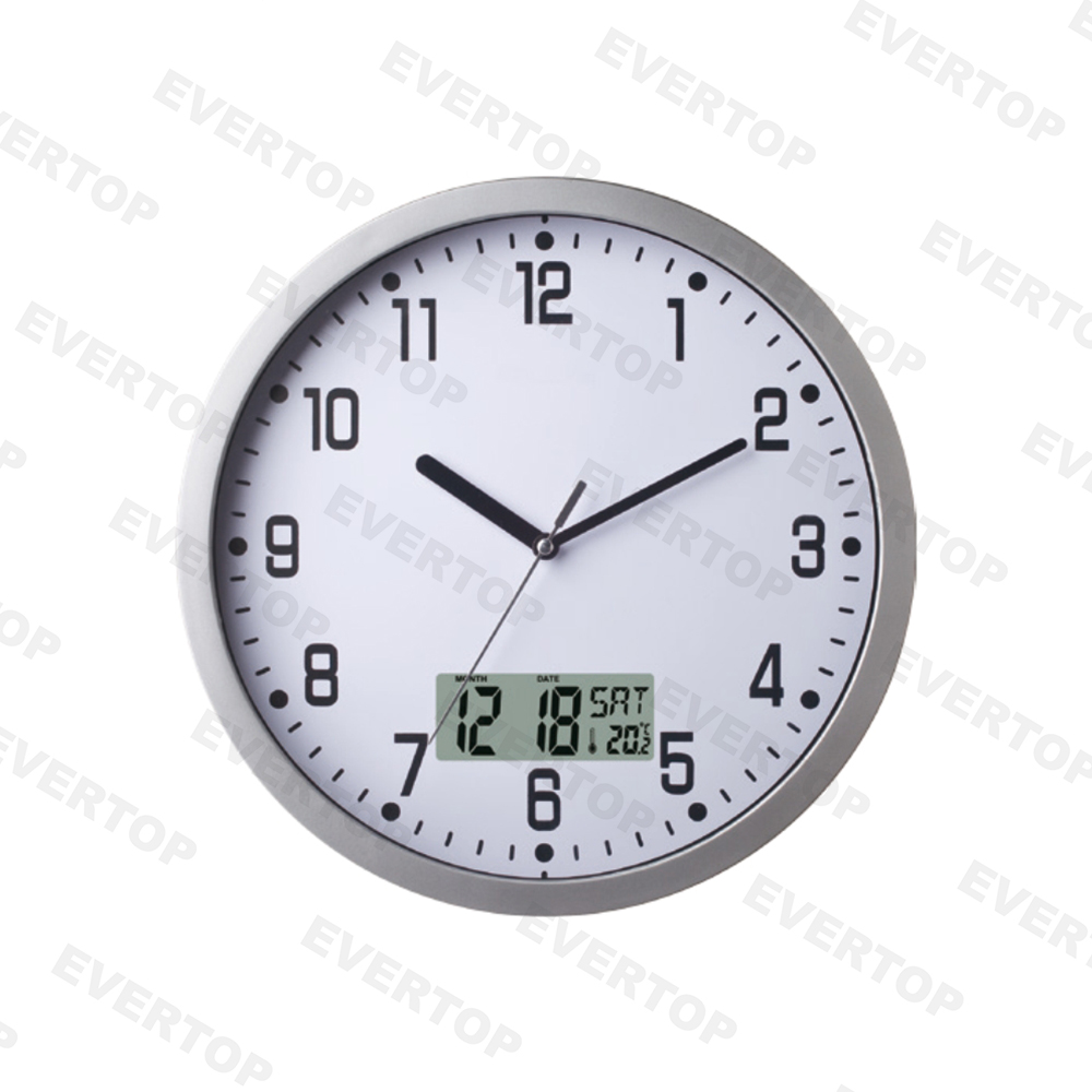 10inch Plastic Wall Clock With Time Lcd Display Et6217a