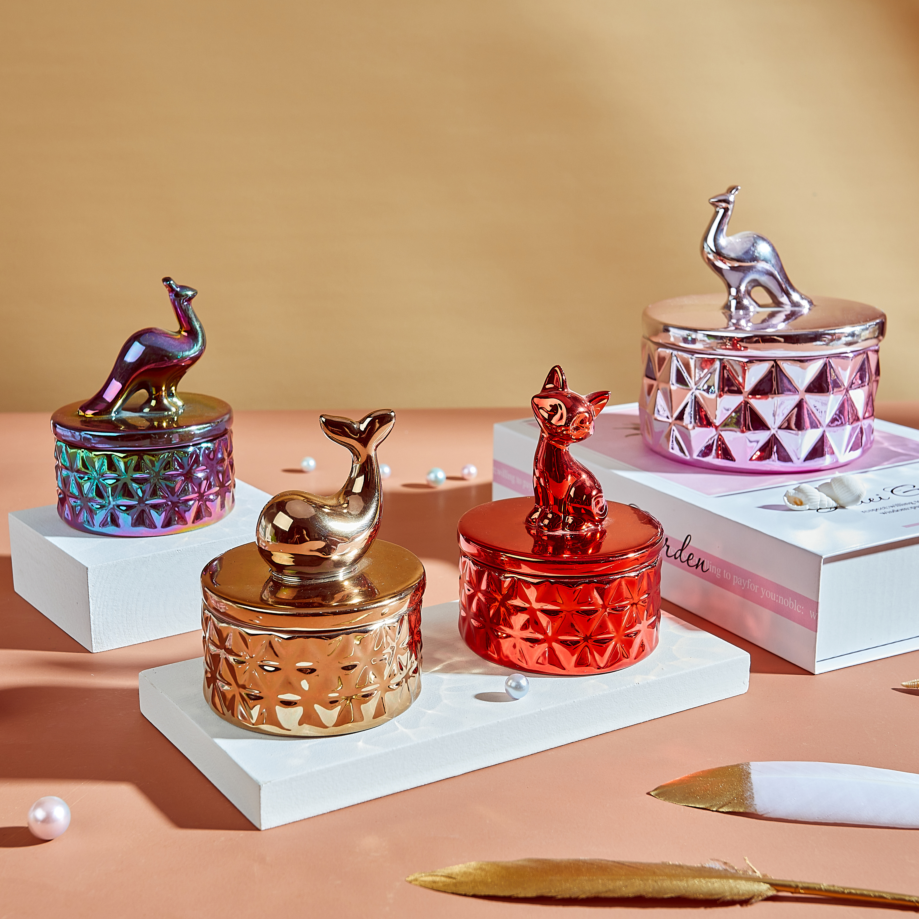Ceramic Cute Animal Trinket Box, Electroplated Ceramic Trinket Box