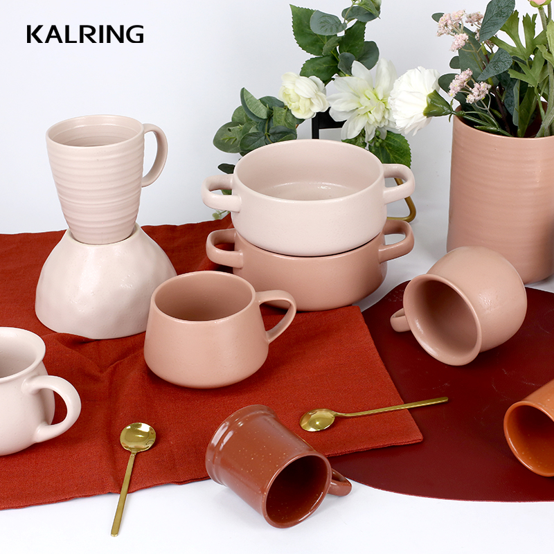 Stoneware cup and travel mug coffee cup and solid color glaze for coffee shop