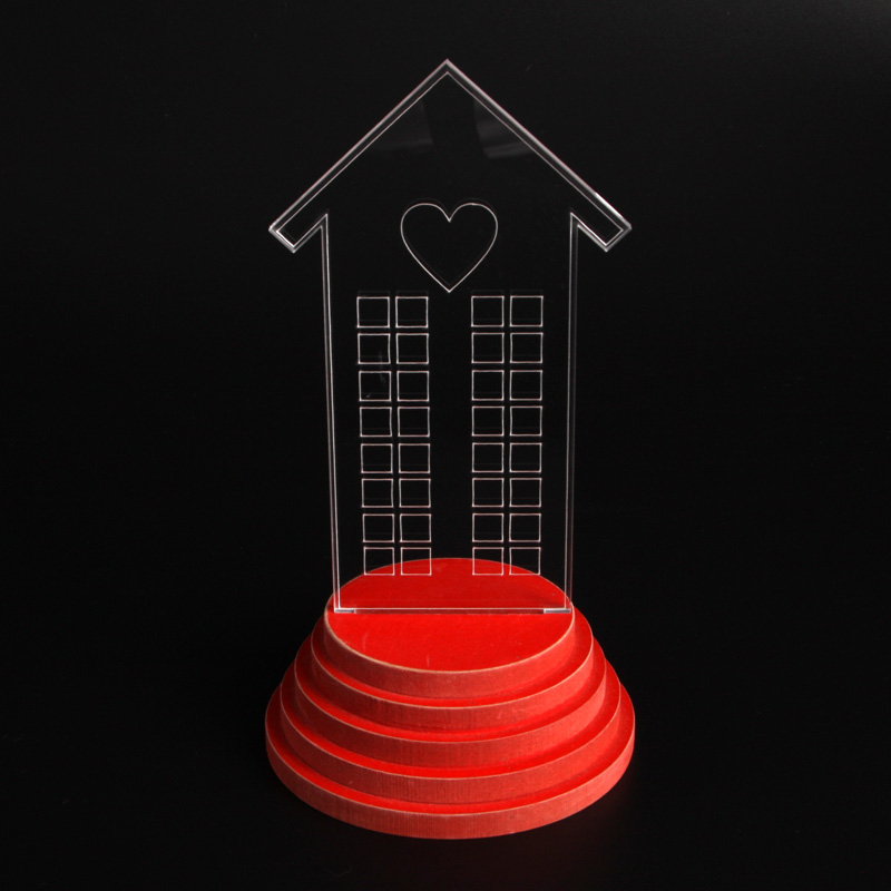 LED House - Night Lamp, wood base