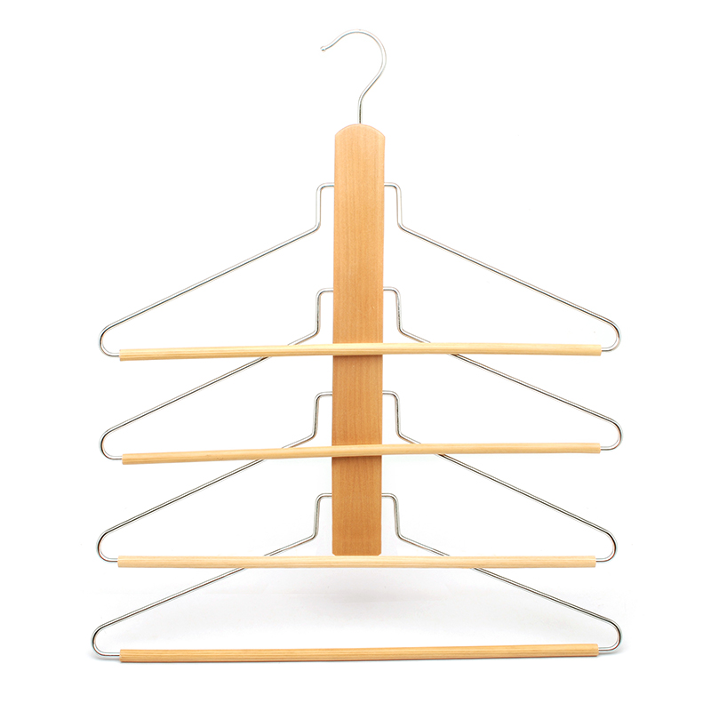 Folding Multi Layers Wooden Clothes Hanger Rack Pants Organizer