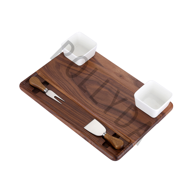 Walnut Wood Cheese Board+Cheese knife+Ceramic Bowl