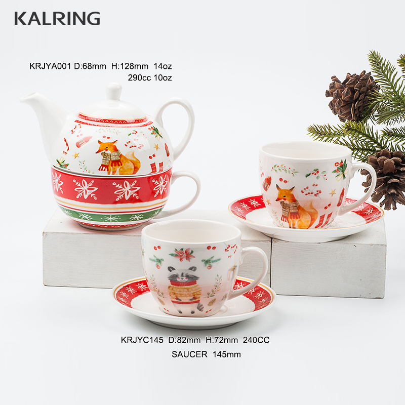 Ceramic dinner set with mug tea pot coffee set with chirstmas mug with red joyous fox design