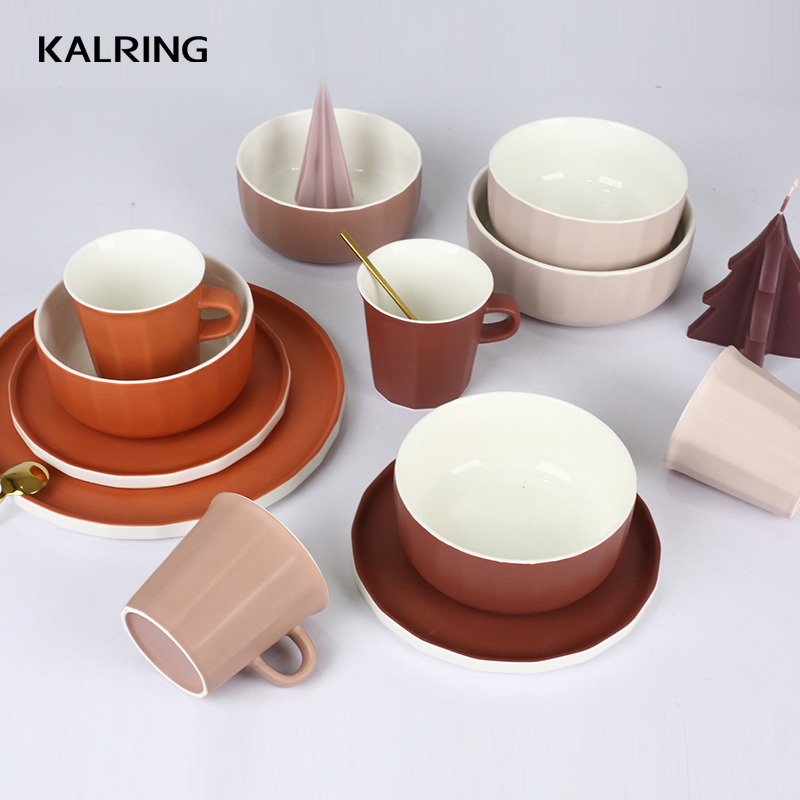New bone China cave red with edge shape
