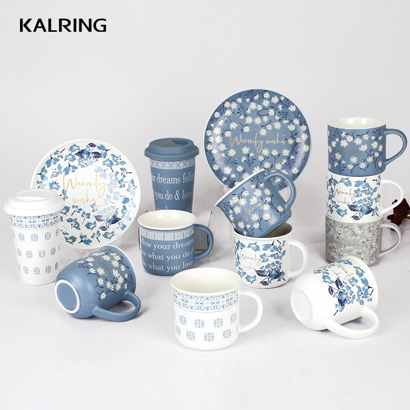 Household ceramics new bone china mug ceramic tableware color glaze mug gift plate