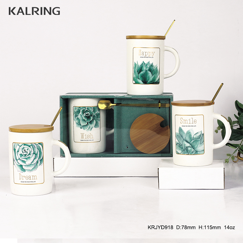 Ceramic mug new bone china mug gift mug with green leaf decal