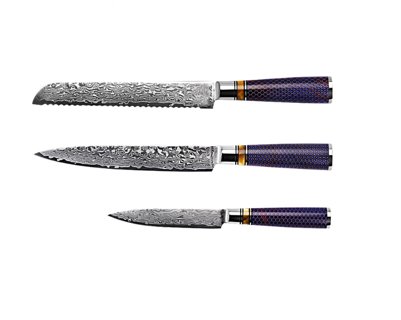 High quality Royal G10 Handle 67 Layers Steel Chef Damascus Knives Set