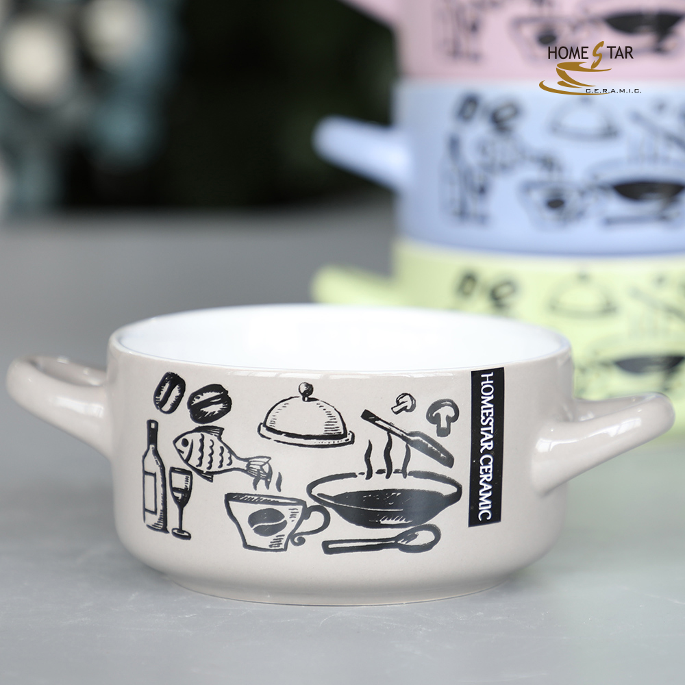 4'' stoneware bowl with double handle