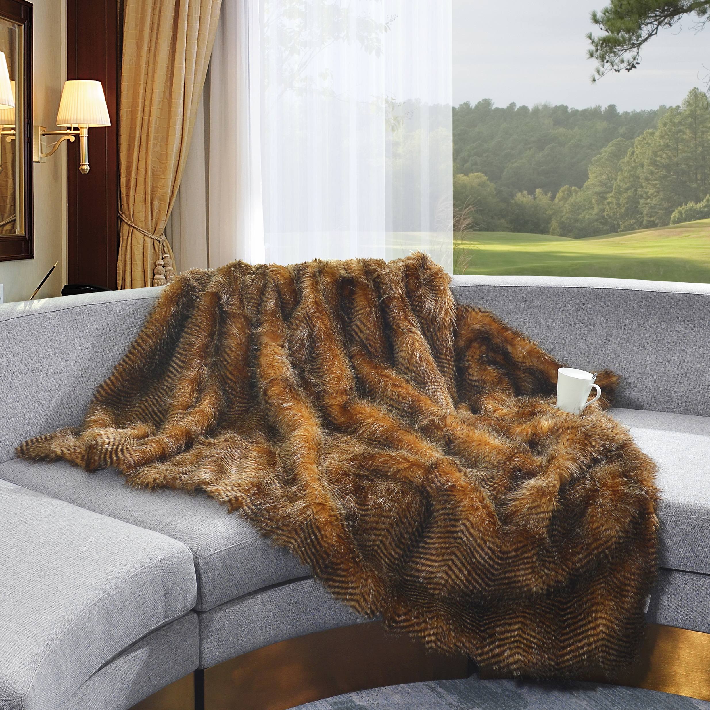 Decosy Decosy Faux Feather Throw Blanket(Brown Version)