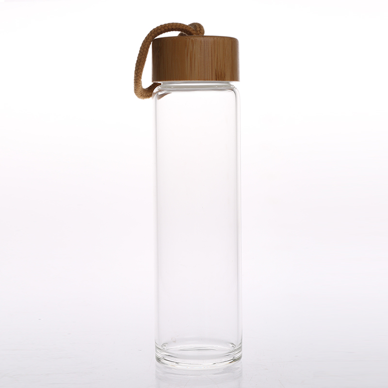 Wood lid borosilicate glass drinking bottle
