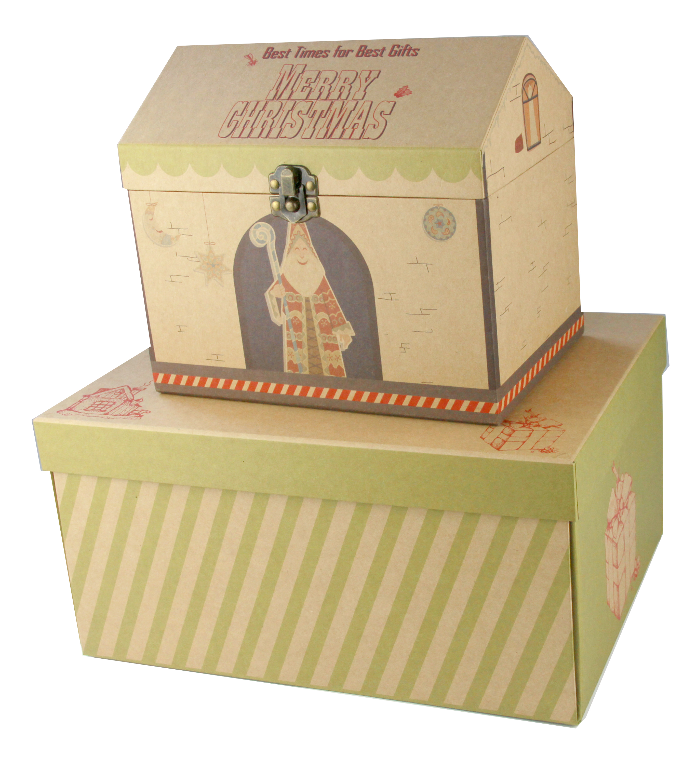 Custom design new kraft paper storage box house shaped box folding box ( set of 2 ）