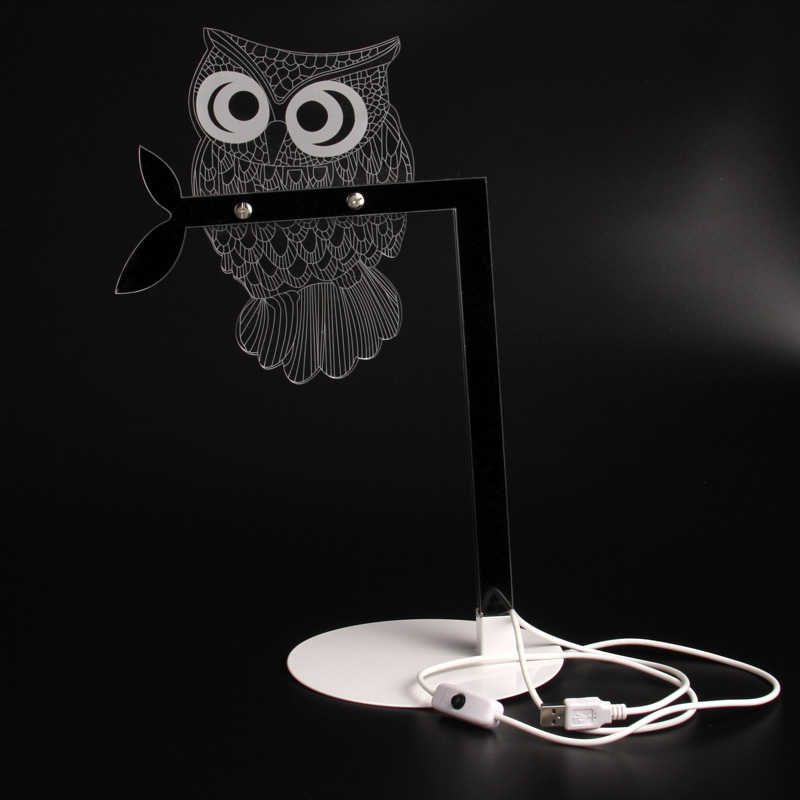 LED Owl - Night Lamp, wood base