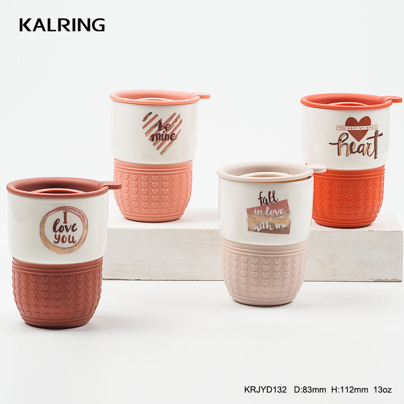 Ceramic mug with cave red glaze with decal for bulk sell