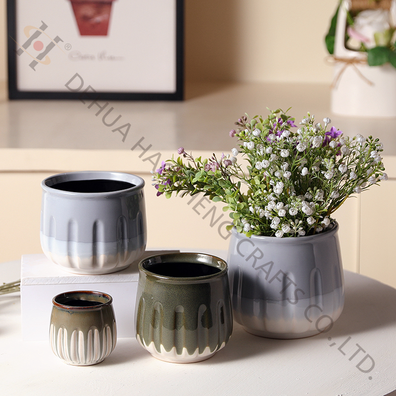 Stoneware Flower pot with recative Glazing