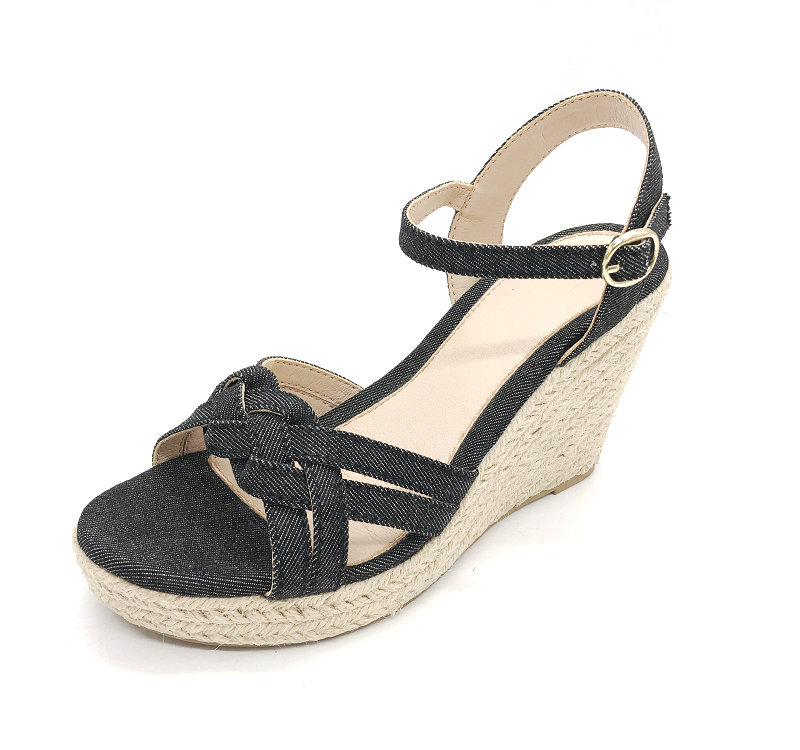 Fashion Jute Wedge Heel Sandals Platform Summer Shoes Weave Stripe Sandals