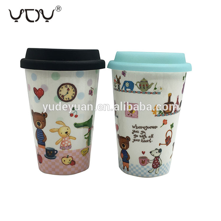 2020 popular creative cartoon fancy custom ceramic coffee mug with silicon cover