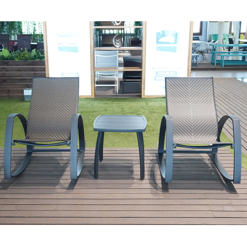 1 Outdoor furniture Nordic Rocking Indolent Set_Steel Rocking Chair+Table, Frosted Dim grey+Bronze Wicker
