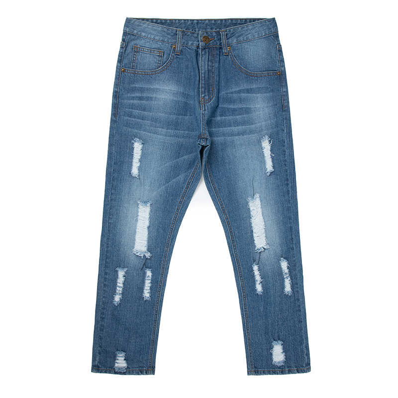Trendy fashion ripped jeans pants men's denim jeans loose straight jeans trousers G2053