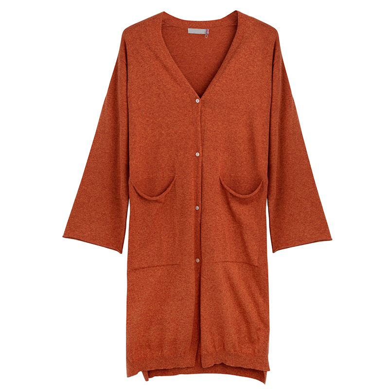 women's V neck long cardigan with mixed yarn