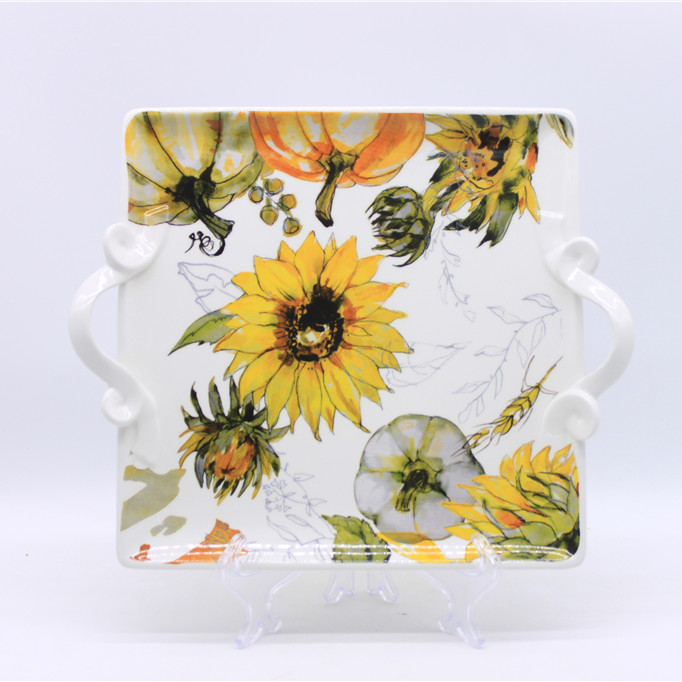 Ceramic Pumpkin Tray with handle, Decal ceramic tray with Handle