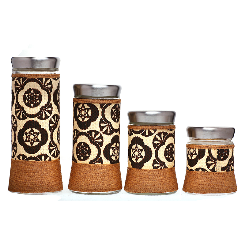 Glass food storage jar Clear Glass Jar with cloth wrap