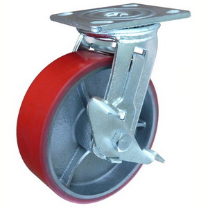 Swivel castet industrial red PU industrial wheel with brake