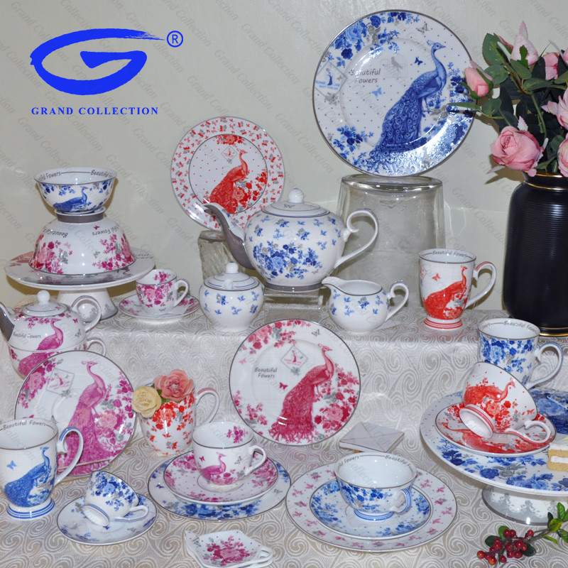 Ceramic teapot, teacup and saucer, plate