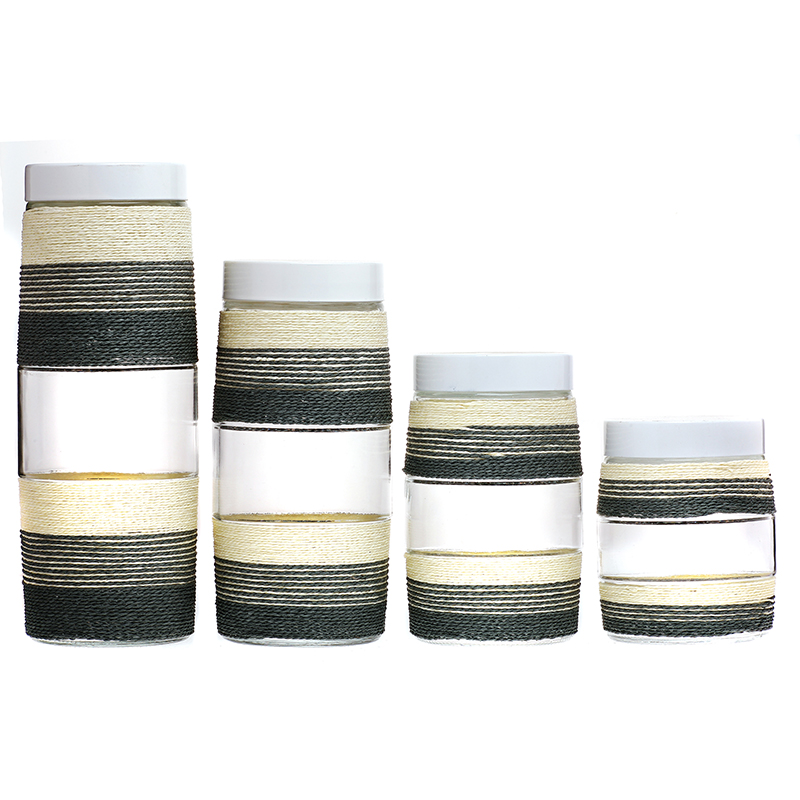Glass food storage jar Clear Glass Jar with cloth wrap