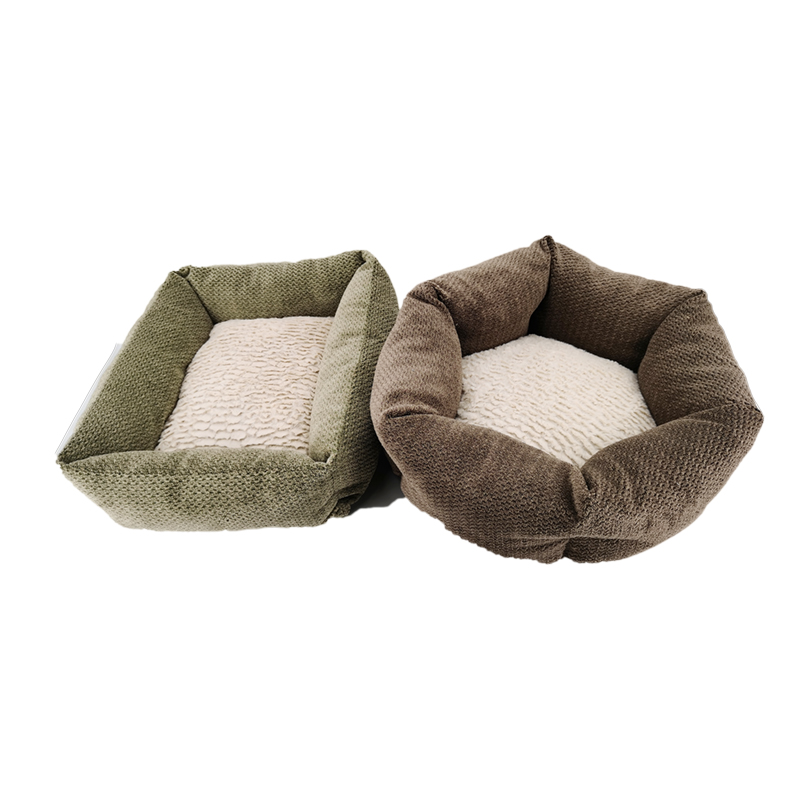 2020 new brown coffee Plush Pet round hexagon bed