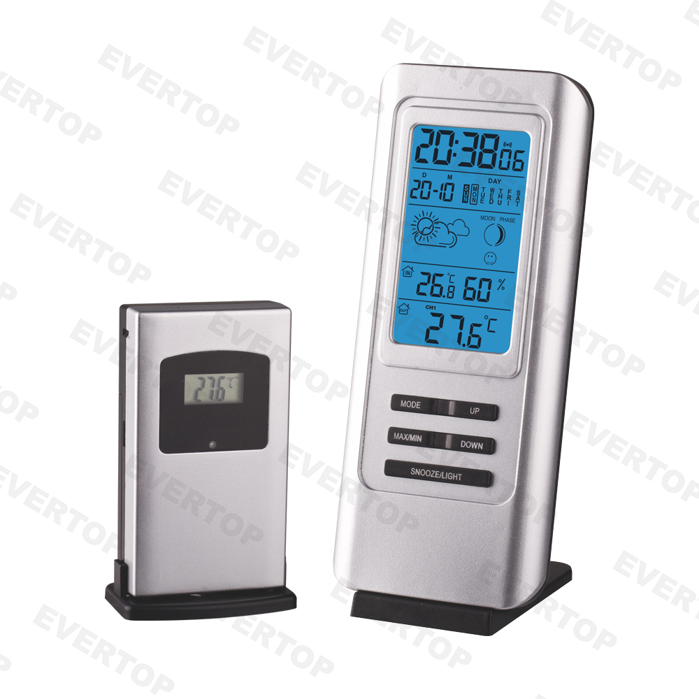 433mhz Rf Wireless Digital Weather Station Clock With Blue Backlight Et878c