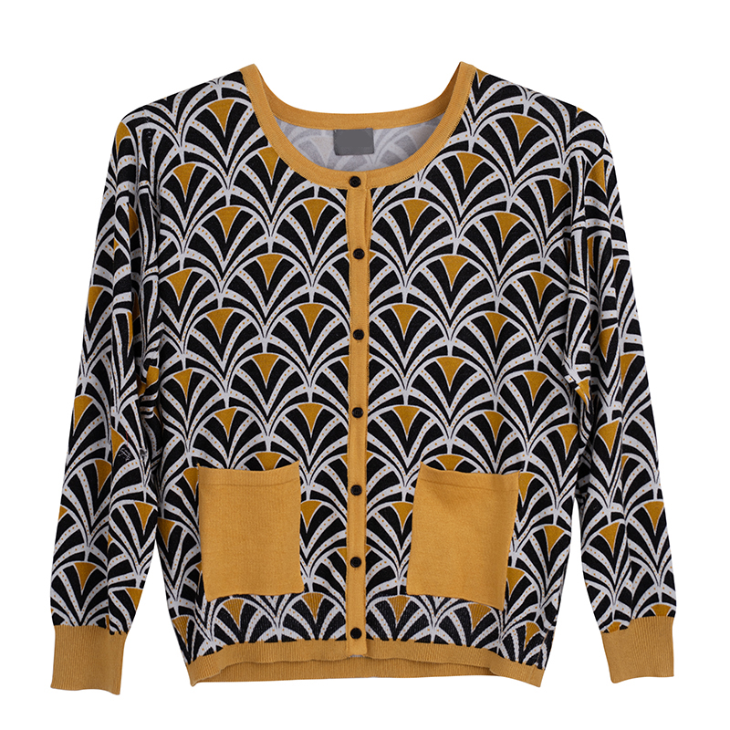 Women's round neck print knitted cardigan