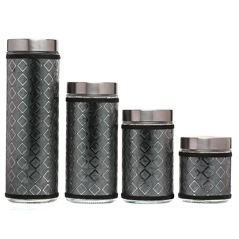 Glass food storage jar Clear Glass Jar with cloth wrap