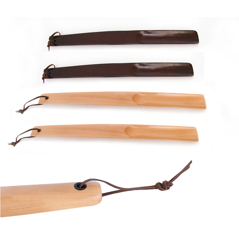 Support Custom Portable Brown and Natural Wooden Shoe Horn Wholesale