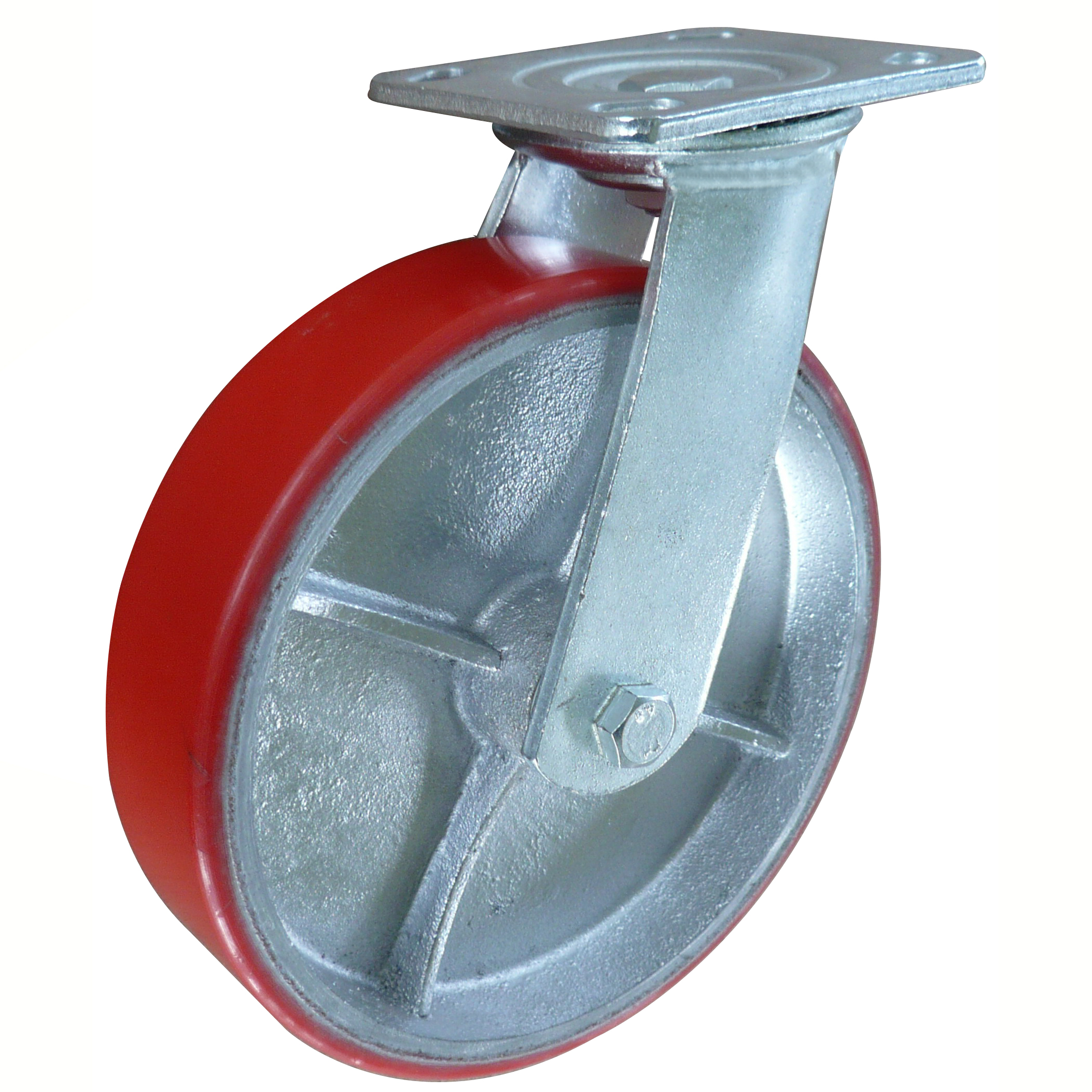 Hot sale red PU swivel caster with cast iron centers
