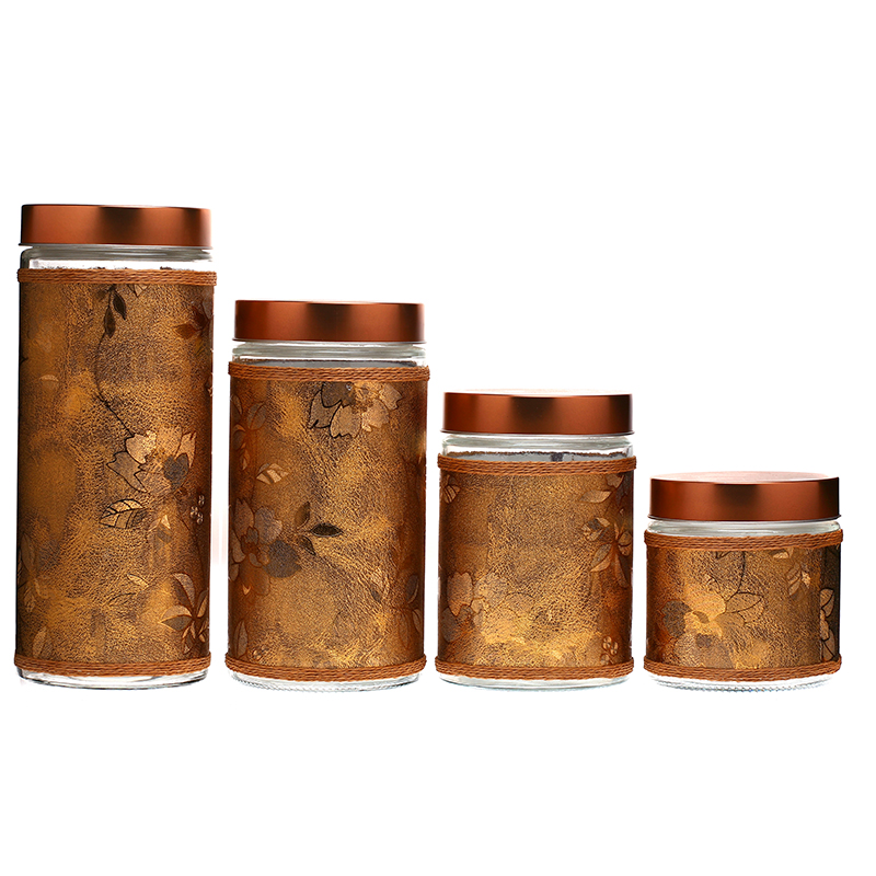 Glass food storage jar Clear Glass Jar with cloth wrap