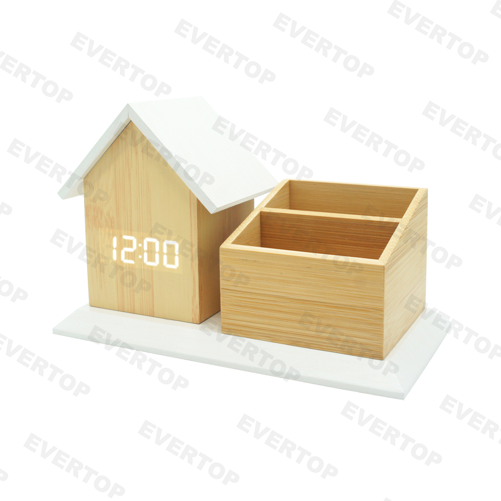 House Shape Wood/Bamboo Pen holder Clock ET548P