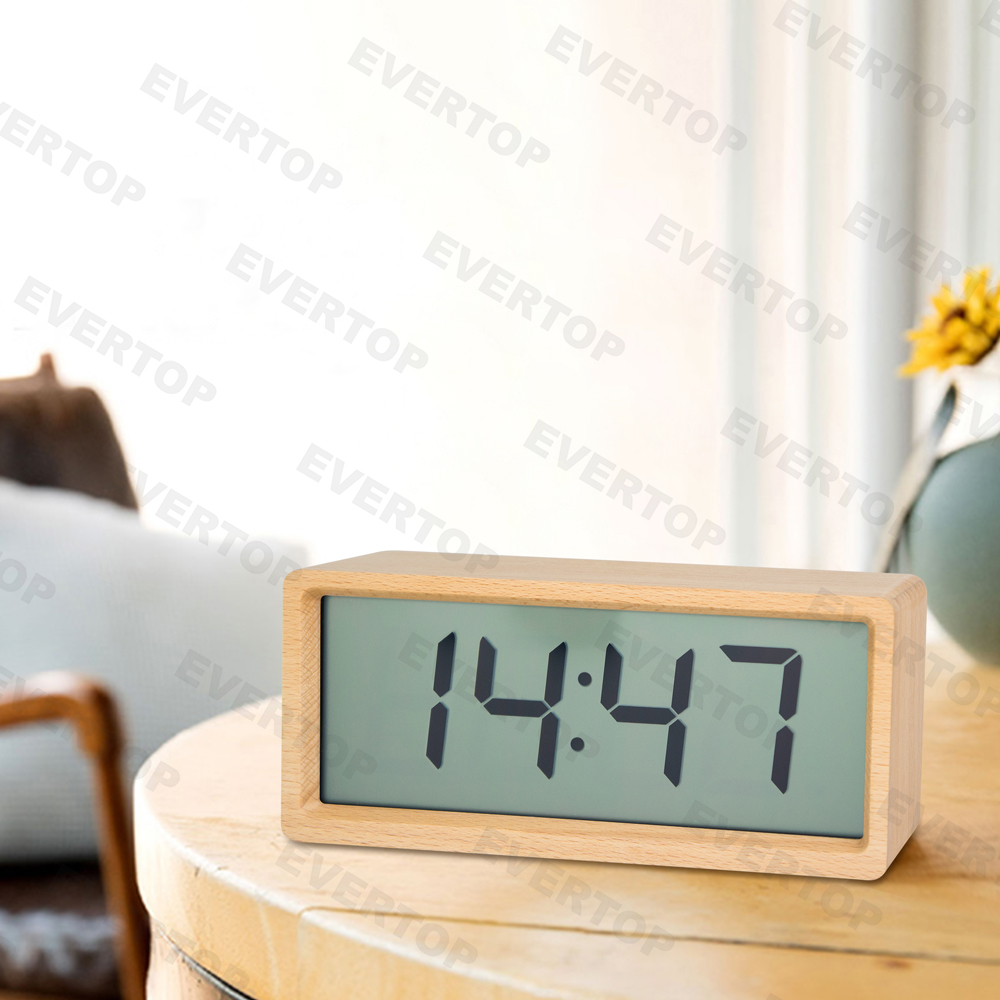 Wood/Bamboo Touch Light Large Display Lcd Alarm Clock Et560a