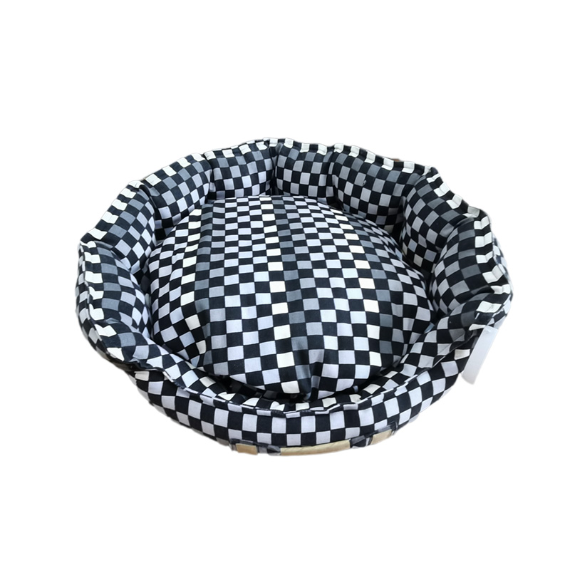 2020 new black and white chequered denim hold removable pet bed