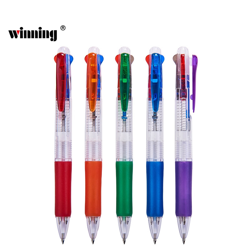 Classic plastic stransparent pen barrel three color refill retractable office ball pen