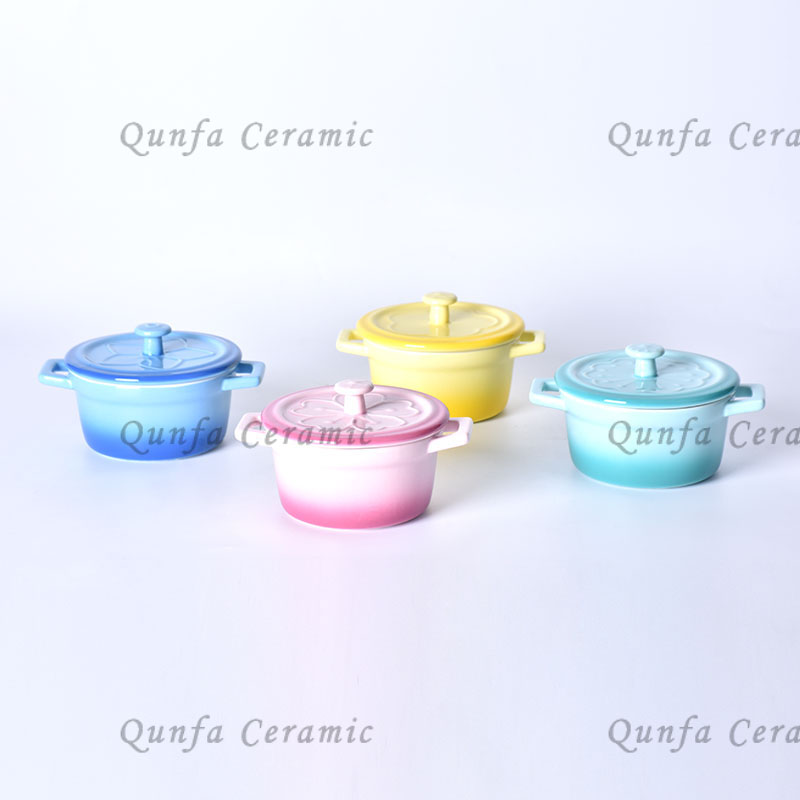 1A+ Ceramic set of 4 mini cocotte with ombre dsign
