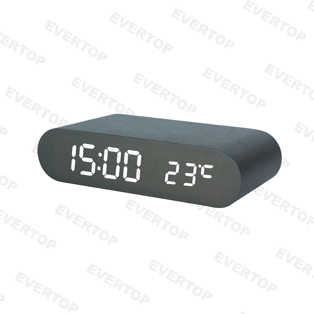 Hot-sale Eco-friendly Multifuctional Wireless Phone charger Wooden LED Alarm Clock ET588