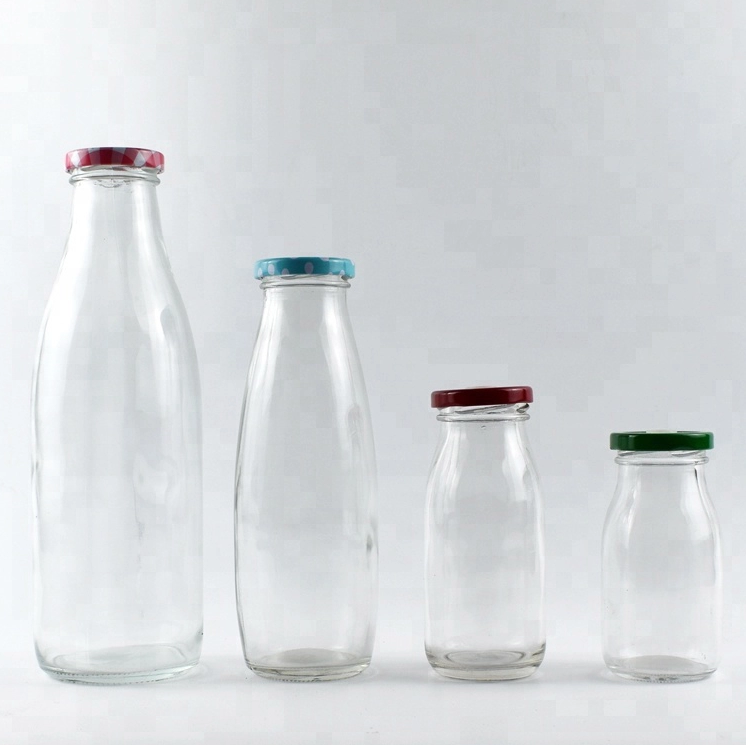 Hot sales milk bottle with logo customized glass bottle for milk with tin lid