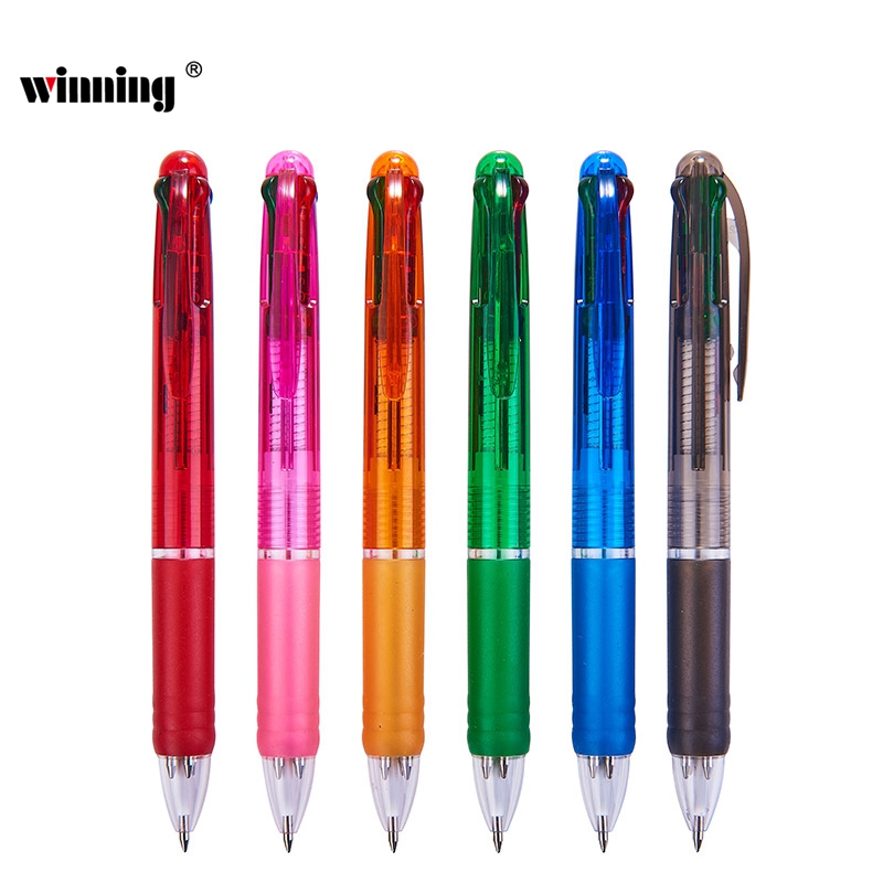 Classic plastic transparent four color refill retractable office ball pen(