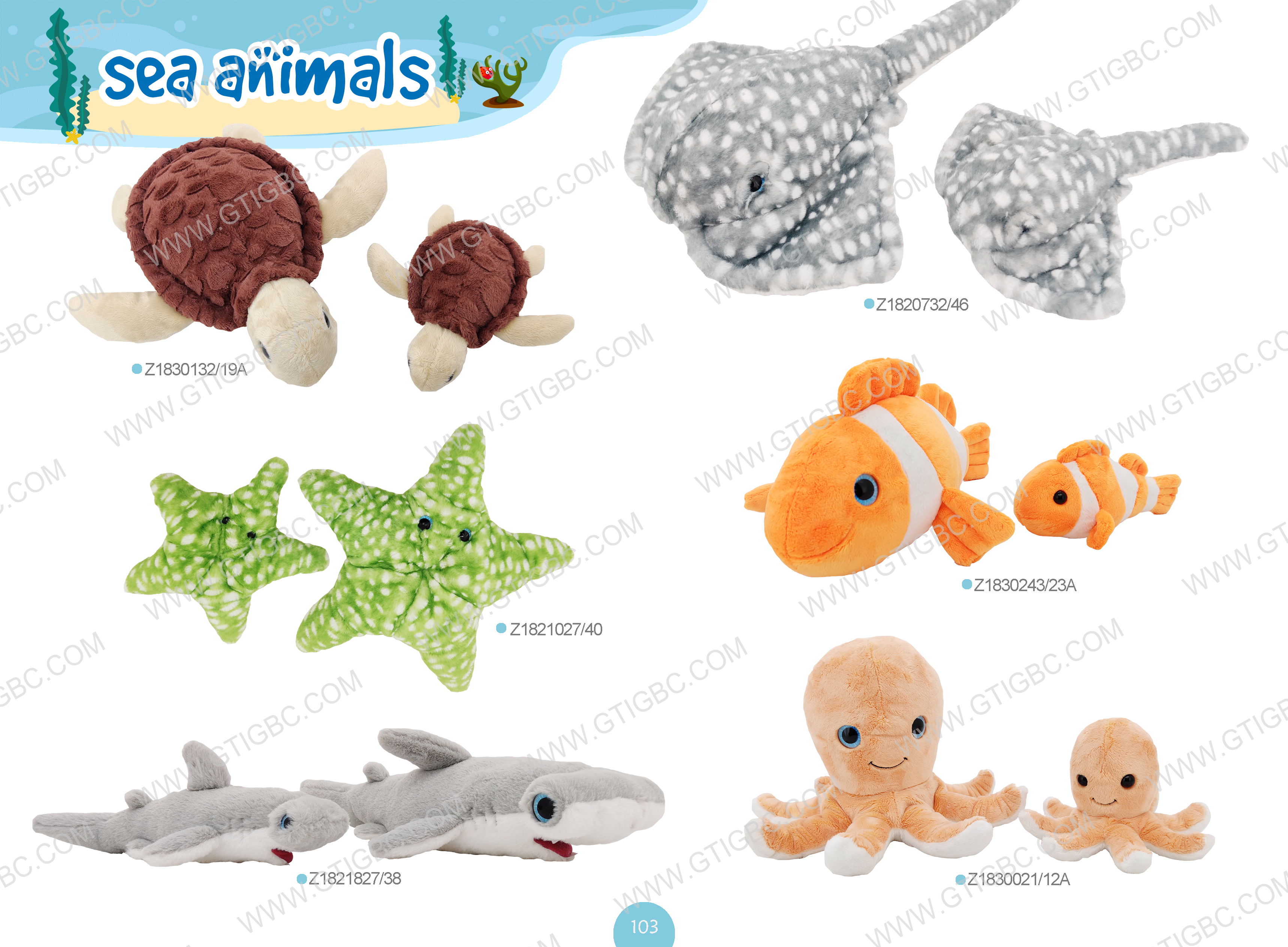 Sea Animals Devil Fish Sea Star Shark Octopus Sea Turtle Clownfish Gtst Plush Toy