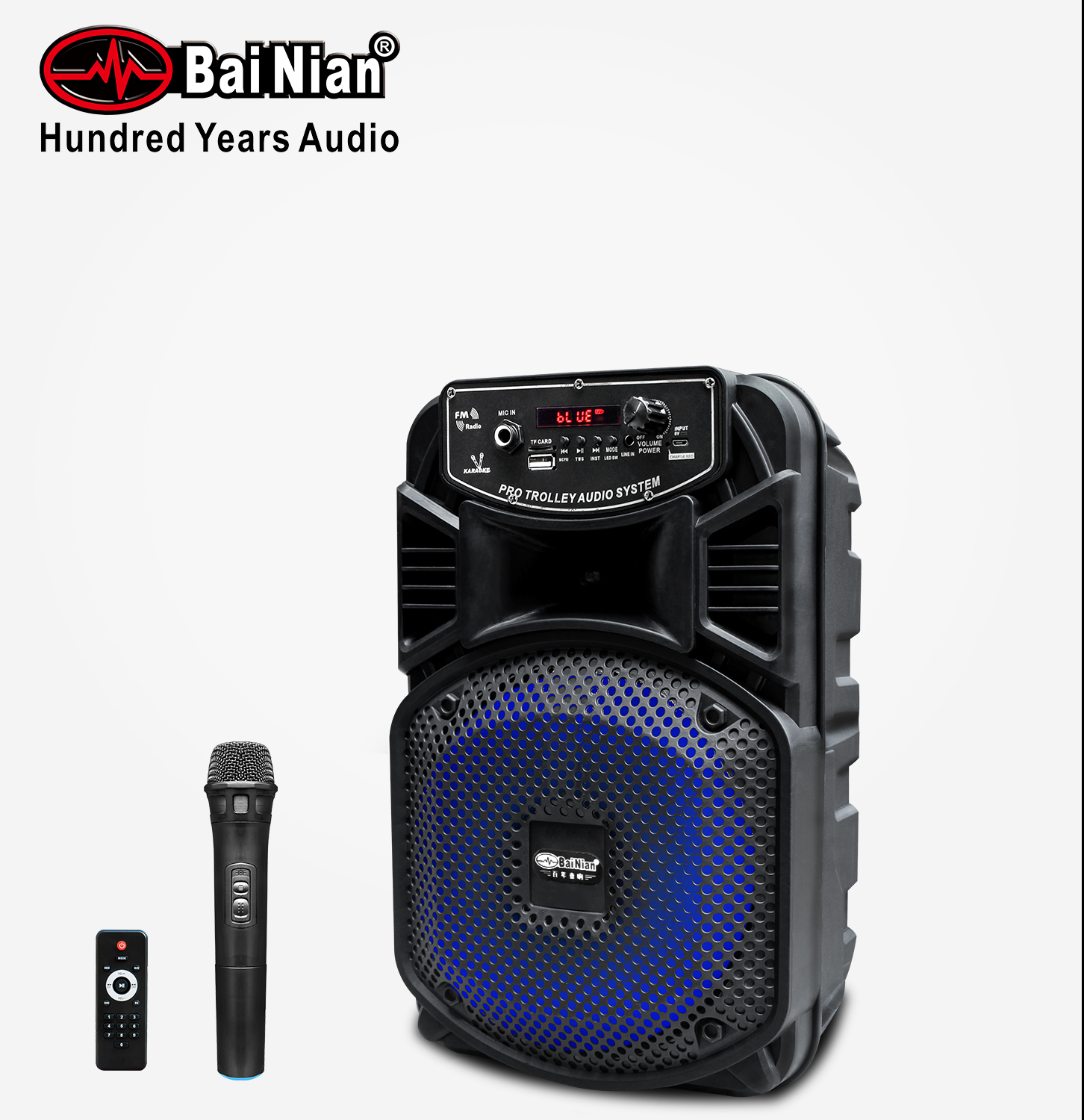 8Inch Outdoor Active Portable Speaker Woireless Mic Bluetooth USB SD FM KAraoke System